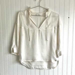SANDRO PARIS Ivory Cupro Peasant Top